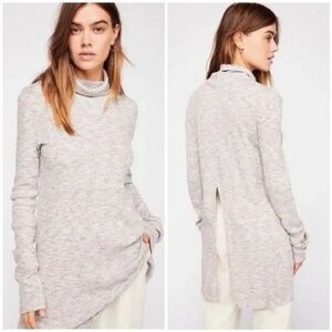 Free People We The Free Stonecold Heathered Ribbed OpenBack Turtleneck Tunic Top